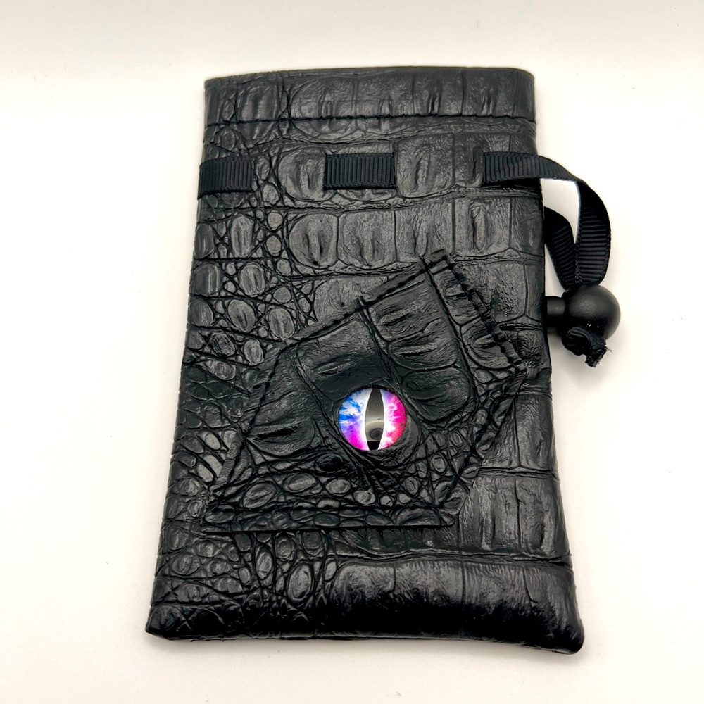 Black Dragonskin Dice Pouch with Purple Eye Design 5.5”x3.5”
